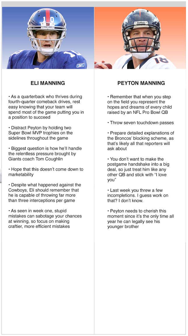 Image for article titled Keys To The Matchup: Eli Manning vs. Peyton Manning