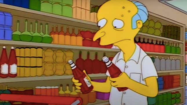 Screenshot of Mr. Burns from The Simpsons worryingly holding ketchup bottle