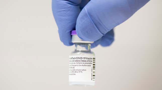 A close-up of a covid-19 vaccine at Cardiff and Vale Therapy Centre on December 8, 2020, in Cardiff, Wales. Google said Thursday it’s adding new information panels to search results about vaccines to counter false claims.
