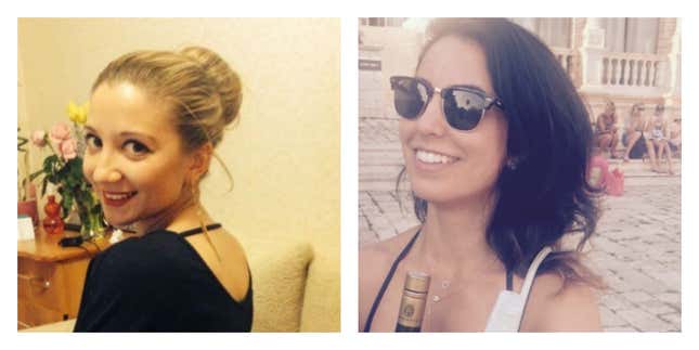 The image of “Rachel Brewson” from her first xoJane story, left, and her xoJane author bio, right.