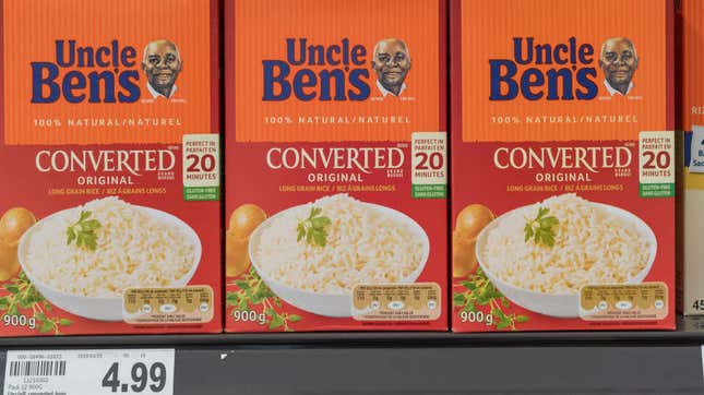 Boxes of Uncle Ben Converted Rice on a store shelf