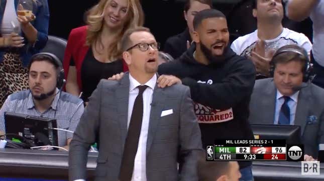 Image for article titled Less Life: NBA Tells Drake to Pump the Brakes With the Sideline Antics