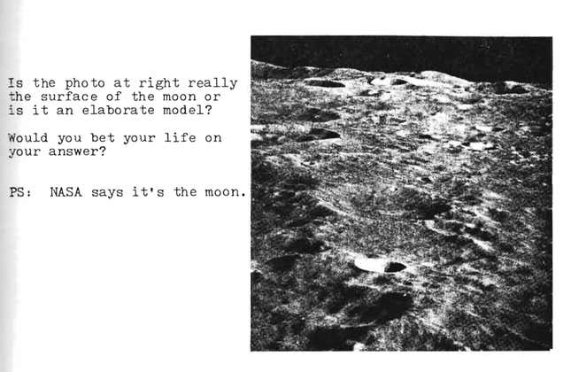 Photo and caption in Bill Kaysing’s 1974 book We Never Went to the Moon