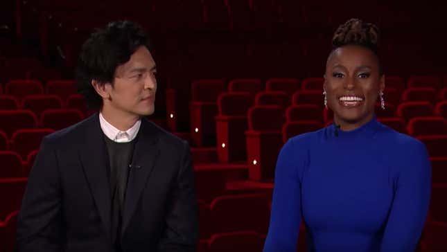 John Cho (l) and Issa Rae (r) announcing the nominees for the 92nd Academy Awards.