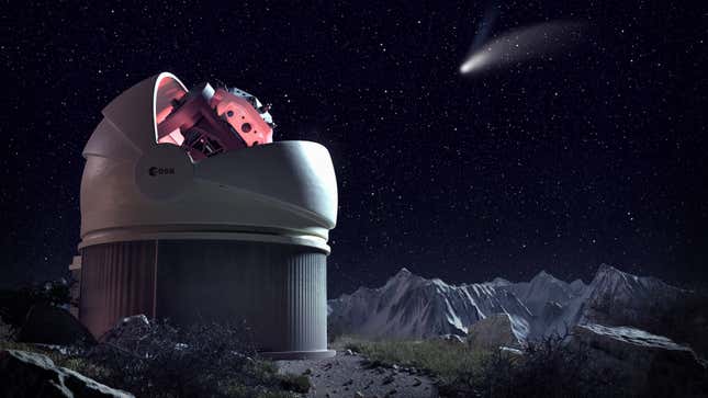 Artist’s conception of ESA’s Flyeye Telescope, currently being built in Italy. 