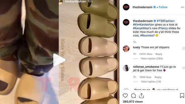 Image for article titled Is This Shoe OK? Kanye West’s Yeezy Slides for Kids