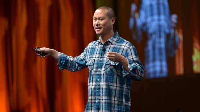 Former Zappos CEO Tony Hsieh, seen here at the 2014 CinemaCon in Las Vegas, Nevada, died at the age of 46 on Friday after sustaining injuries from a house fire. He had retired earlier this year following a 20-year tenure at the online shoe and clothing retailer. 