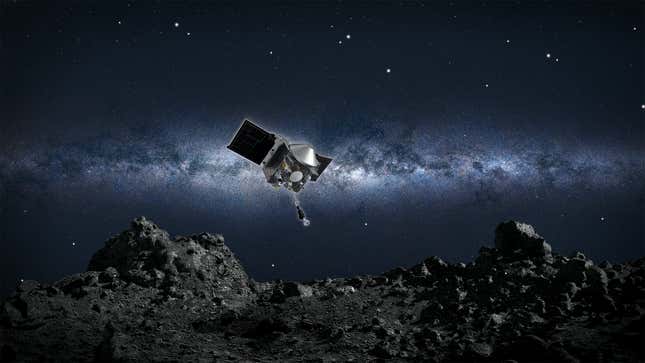 Imagen conceptual de OSIRIS-REx, actualmente en el asteroide Bennu.