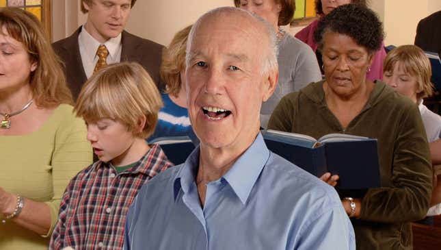 Image for article titled Badass Churchgoer Doesn’t Even Have To Look At Hymnal