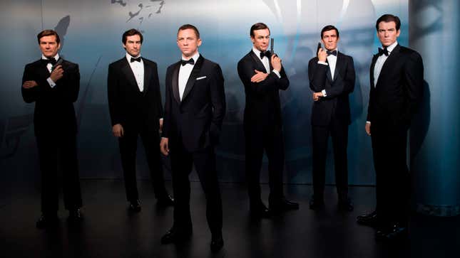 Wax figures of James Bond actors at Madame Tussauds.