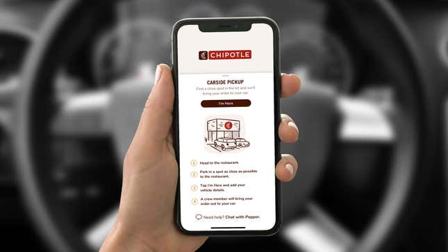 Chipotle app on phone screen in car