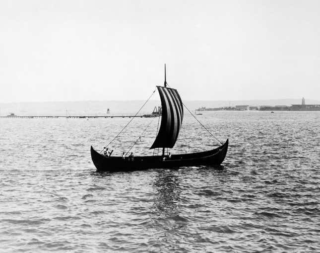 Sea scouts gain part of their training by sailing a reproduction of a Viking ship, which roamed the seas 1,500 years ago, in San Diego on Oct. 19, 1928.