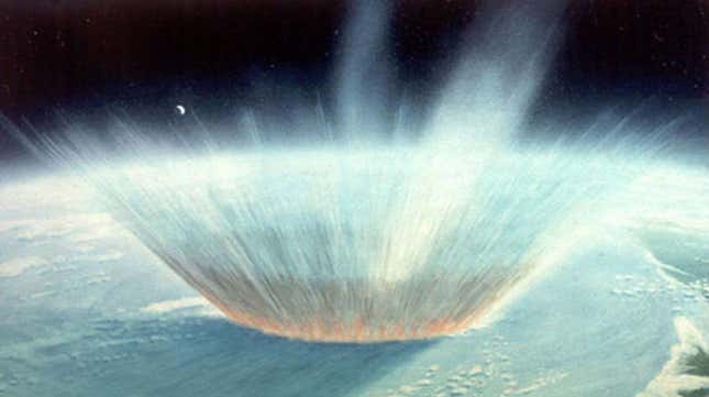 Imagen para el artículo titulado El meteorito que acabó con los dinosaurios cayó en el ángulo perfecto para causar el máximo daño
