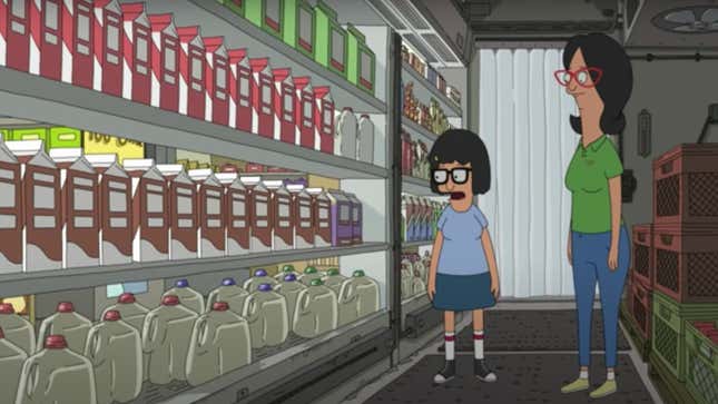 Screenshot of Tina Belcher in dairy fridge from Bob's Burgers