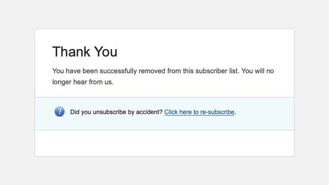 Cancela tu suscripción a cadenas de correo promocionales.
Foto: Gizmodo