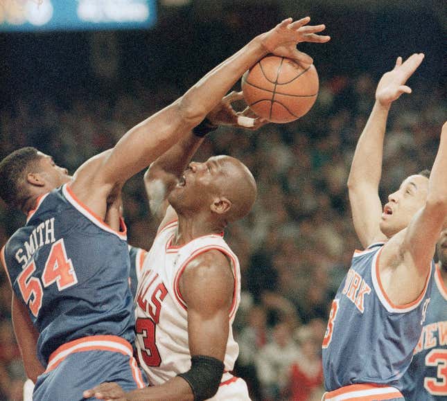 Suffocating defense by the Knicks held Michael Jordan to just 40% shooting in the 1993 Eastern Conference Finals.

