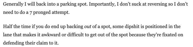 Image for article titled Here&#39;s What You Think About Backing Into Parking Spaces
