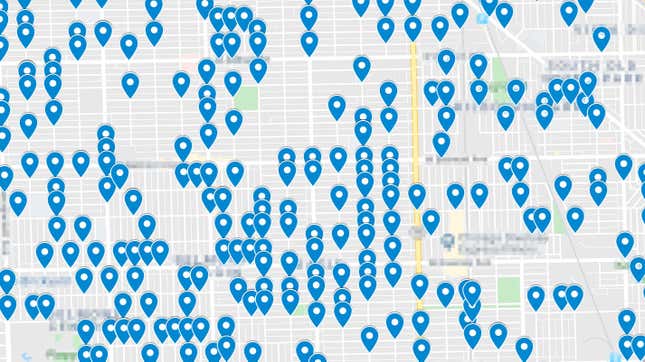 Reflecting the density of Ring cameras that have been used to share footage on Neighbors over the past 500 days.