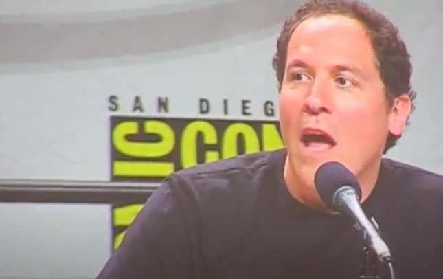 Jon Favreau in Hall H in 2007, about to show the first Iron Man footage.