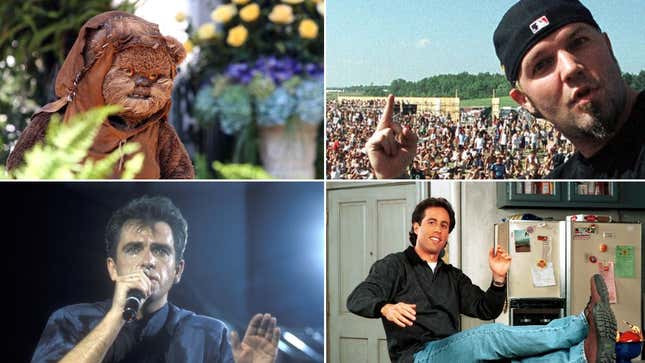 Original photos (clockwise from upper left: An Ewok (Michael Buckner/Getty Images), a Fred Durst (KMazur/WireImage/Getty Images), a Seinfeld (Bob Riha Jr/WireImage/Getty Images), and a Peter Gabriel (Ron Galella, Ltd./Ron Galella Collection via Getty Images)