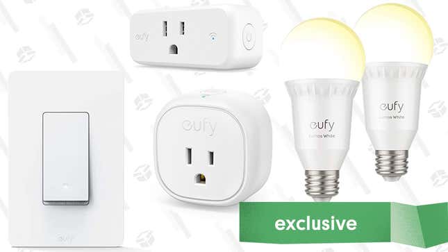 Eufy Energy Monitoring Smart Plug | $16 | Amazon | Promo code KINJAEUFY
Eufy Mini Energy Monitoring Smart Plug | $16 | Amazon | Promo code KINJAEUFY
2-Pack Eufy Mini Energy Monitoring Smart Plug | $16 | Amazon | Promo code KINJAEUFY
Eufy Smart Light Switch | $21 | Amazon | Promo code KINJAEUFY
2-Pack Eufy Smart Light Bulbs | $23 | Amazon | Promo code KINJAEUFY