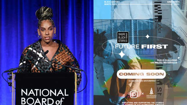 Melina Matsoukas accepts the best directorial debut award for “Queen &amp; Slim,” at the National Board of Review Awards gala on Wednesday, Jan. 8, 2020; Instagram x Share Black Stories ‘Future First’ Reels Challenge flyer