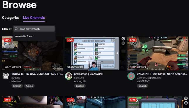 Image for article titled Twitch Removes 'Blind Playthrough' Tag After Disability Criticism