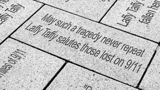 One of the thousands of commemorative Laffy Taffy 9/11 cobblestones.