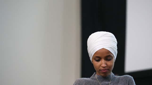 Image for article titled Trump Launches Bullshit Islamophobic Attack on Ilhan Omar Claiming She Danced on 9/11