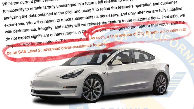 Image for article titled Tesla Confirms To California DMV That The Full Self-Driving Beta Will Never Be Full Self-Driving