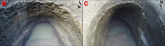 Grottos as the bottom of the crater, as imaged by the drone.