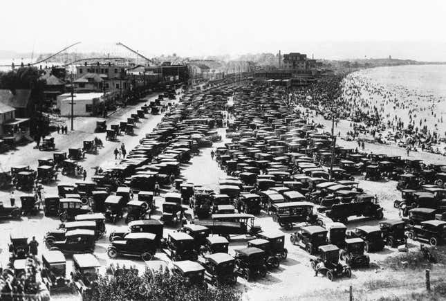 Aerial view of auto parking, 1925, Nantasket Beach, Mass.
