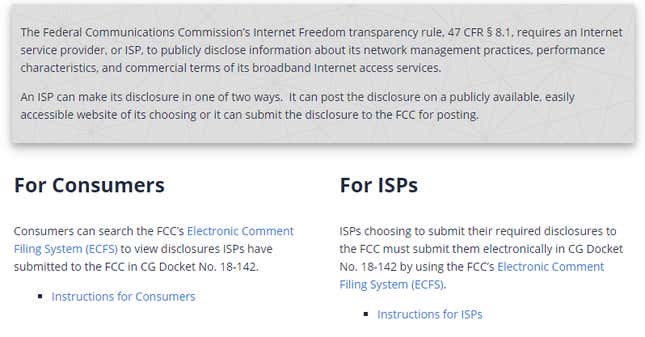 The FCC’s ISP Transparency Disclosures Portal