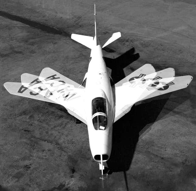 The Bell X-5 variable wing sweep in a composite image.