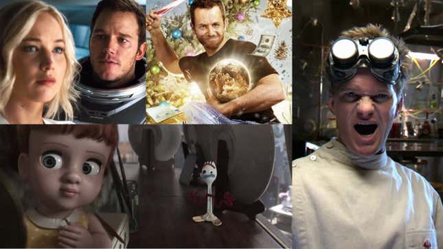 Clockwise from left: Passengers, Kirk Cameron’s Saving Christmas, Dr. Horrible’s Sing-Along Blog, and Toy Story 4.