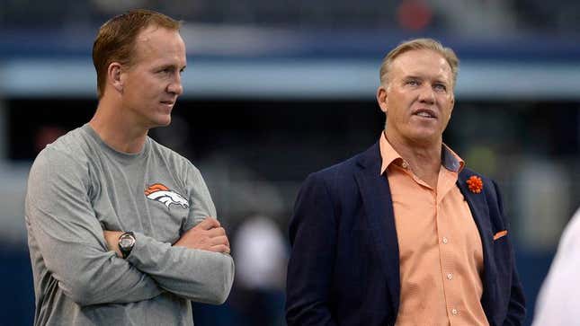Image for article titled John Elway Casually Mentions To Peyton Manning How Great It Was Going Out On Top In ’98