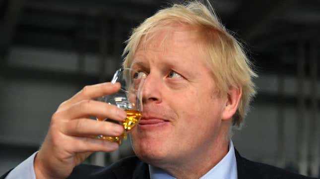 British PM Boris Johnson tastes Scottish whisky