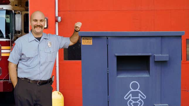 Image for article titled Firefighter Excitedly Checks Drop-Off Bin To See If They Got Any Babies While They Were Out