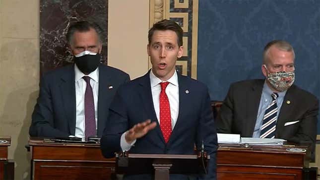 Image for article titled Josh Hawley Condemns Pro-Trump Rioters For Upstaging His Own Theatrics