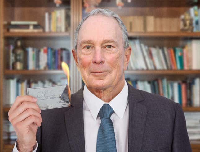 Image for article titled Bloomberg Looks Straight Into Camera, Silently Burns Check For $500 Million