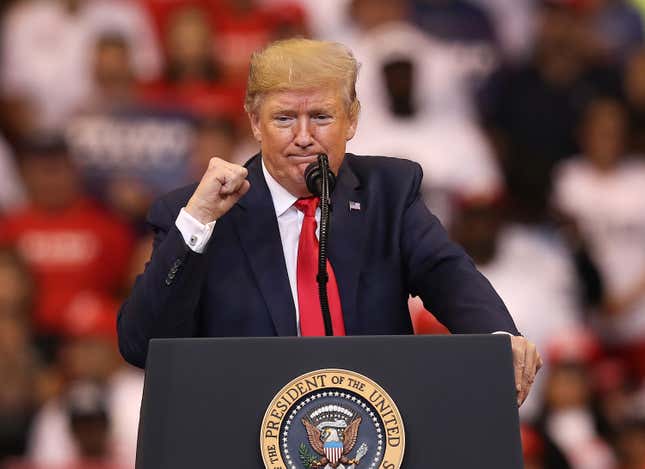 U.S. President Donald Trump speaks during a homecoming campaign rally at the BB&T Center on November 26, 2019 in Sunrise, Florida. 