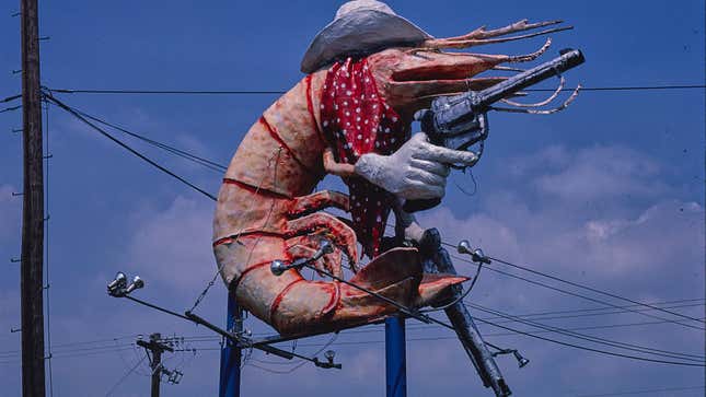 Christie’s Restaurant sign, cowboy shrimp, Houston, Texas (1983)