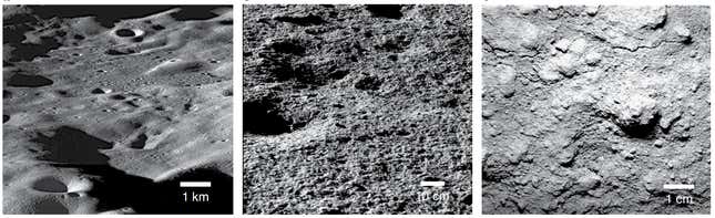 Examples of cold traps on the moon, in which areas are perpetually cast in shade.