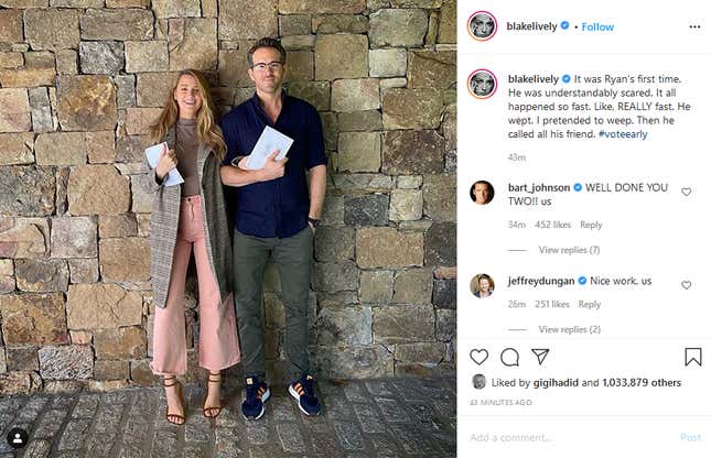 Image for article titled Why Did Blake Lively Draw Heels On Her Feet For An Instagram Post About Voting?