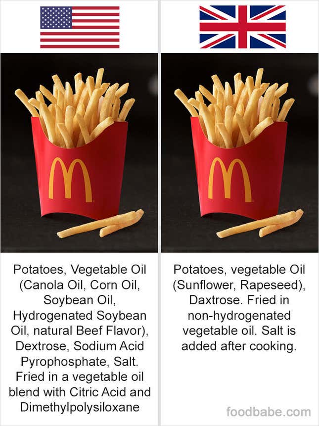 Imagen para el artículo titulado La asombrosa diferencia entre los ingredientes de las patatas de McDonalds de EE.UU. y Reino Unido