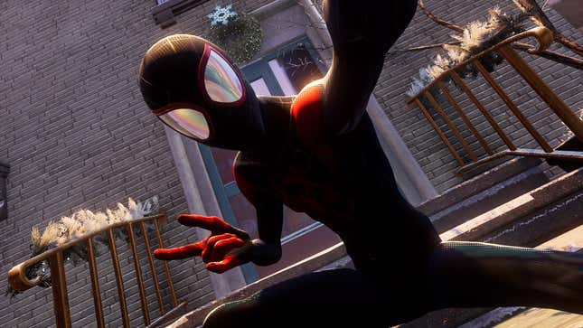 Spider-Man snapping a selfie somewhere in Harlem.