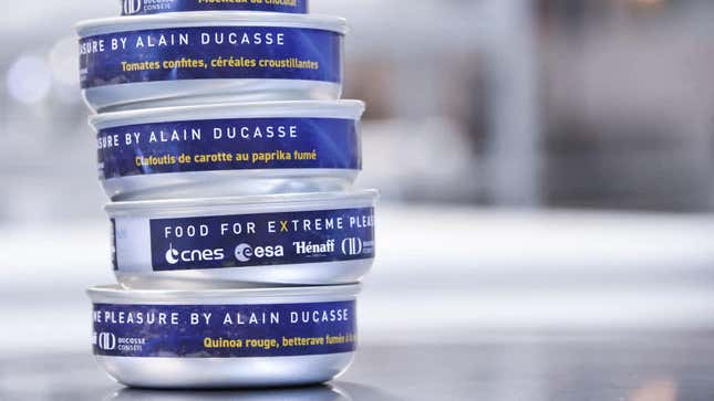 Canned meals prepared by French chef Alain Ducasse’s team for the French astronaut Thomas Pesquet