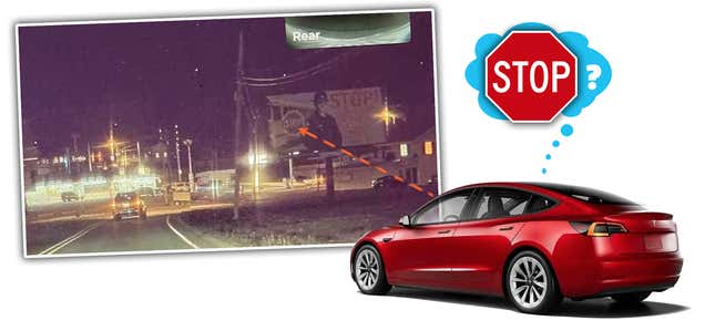 Image for article titled This Billboard That Confuses Tesla Autopilot Is A Good Reminder Of Why Self-Driving Is Still A Long Way Off