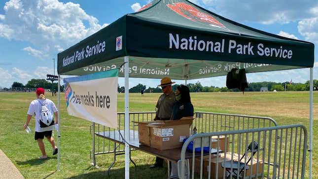 Washington, D.C. on July 4, 2020. The National Park Service offers free face masks ahead of the Independence Day celebrations.