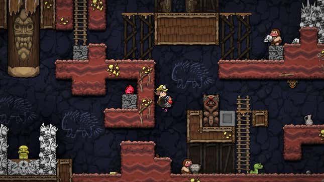 A character navigating a maze in Spelunky 2